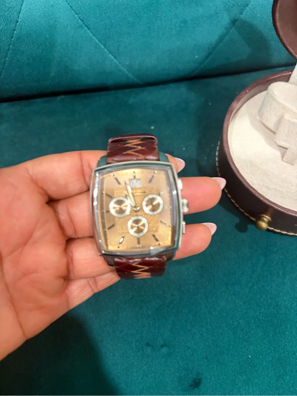 Brown Leather Chronograph Watch with Silver Case - Brand